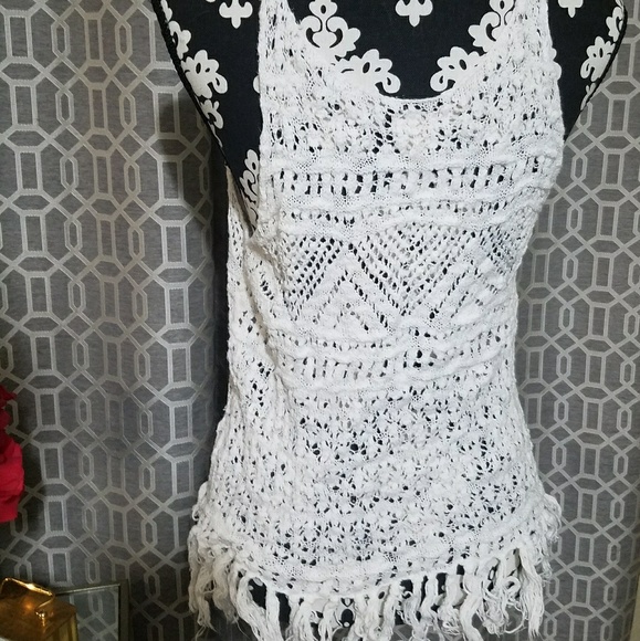 [Coachella Ready!] White Crochet Fringe Tank - Picture 4 of 4